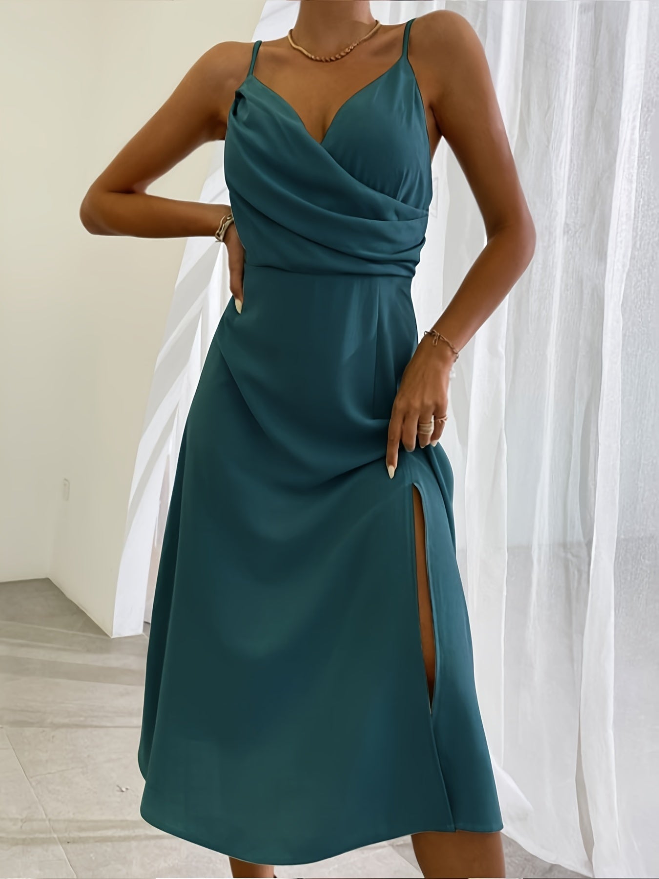 stylevoa V-neck Slit Sling Dress Summer Fashion Sexy Slim Suspender Dresses