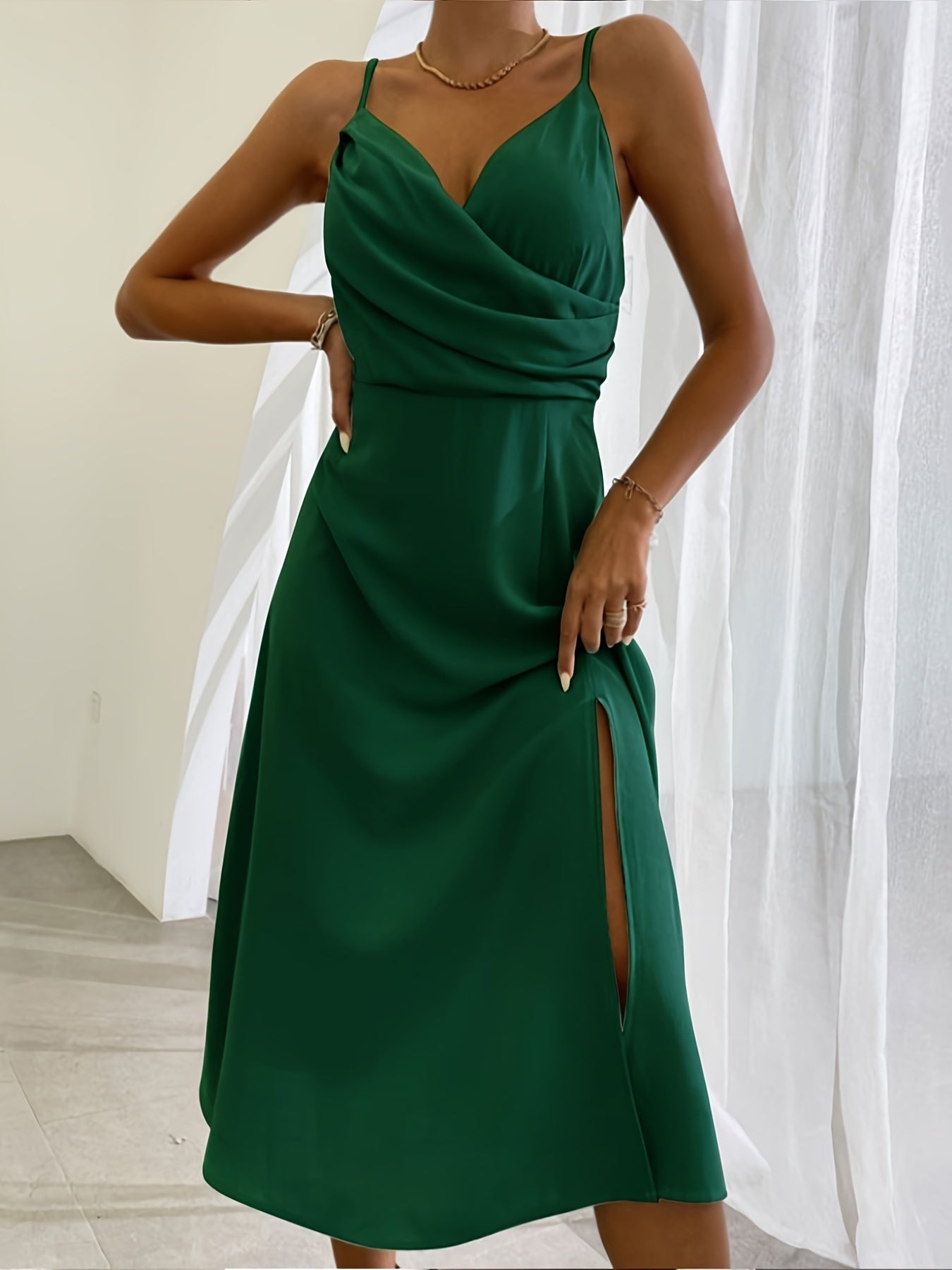 stylevoa V-neck Slit Sling Dress Summer Fashion Sexy Slim Suspender Dresses