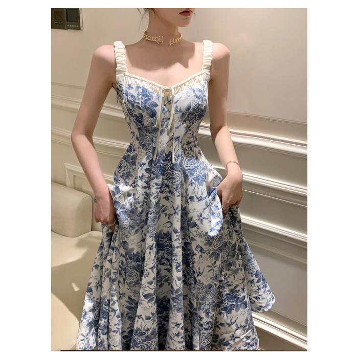 Stylevoa Fashion Retro Women Floral Strap Dress