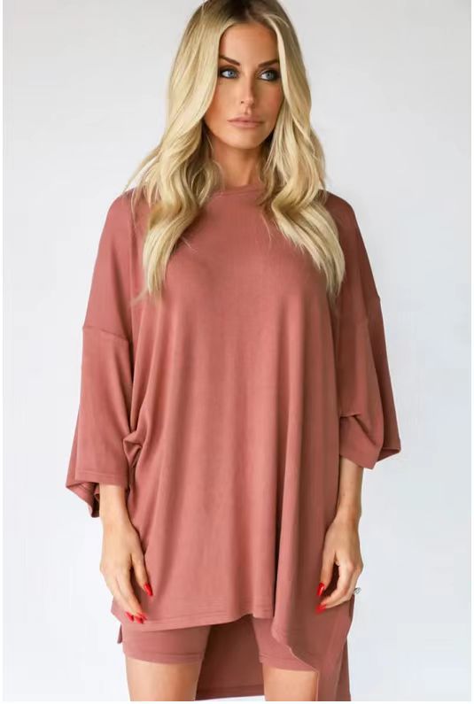 Stylevoa Women's Clothing Fashion Solid Color Loose T-shirt Tight Shorts Women