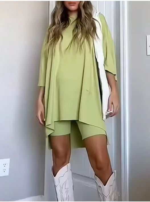 Stylevoa Women's Clothing Fashion Solid Color Loose T-shirt Tight Shorts Women