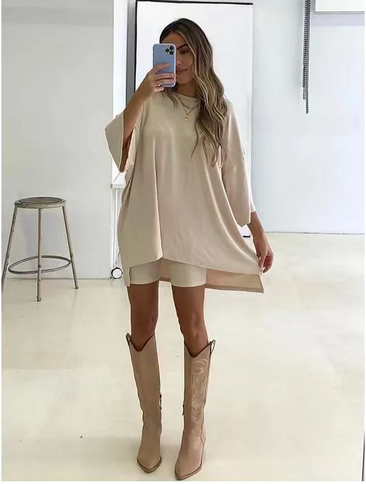 Stylevoa Women's Clothing Fashion Solid Color Loose T-shirt Tight Shorts Women