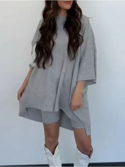 Stylevoa Women's Clothing Fashion Solid Color Loose T-shirt Tight Shorts Women
